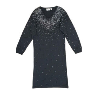 Vintage 80s 90s Nilani Beaded Maxi Sweater Dress Silk Angora Lambswool M Glam